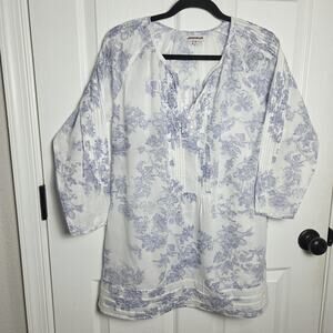Jodhpur Shirt Womens Medium Blue Floral Popover Tunic Toile Cotton Boho